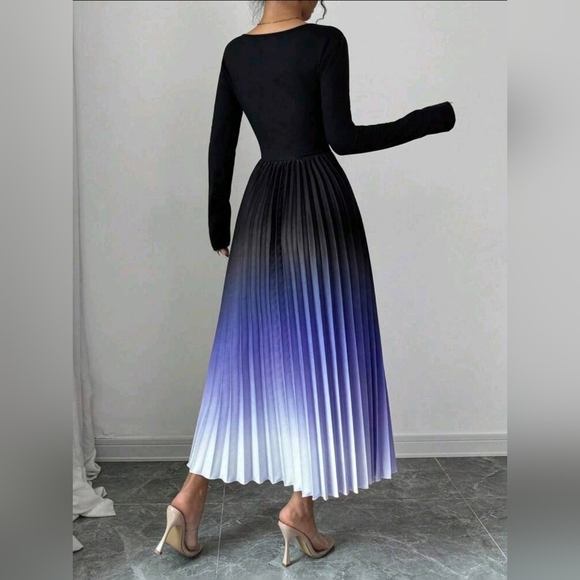 Shein Women's Black to Purple Ombre Pleated Midi Dress Elegant Gradient Sz S (4) - Picture 2 of 14